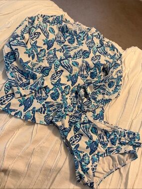 Girl’s Lilly Pulitzer Blue Seashell Print Swim Suit